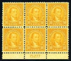 Sc. 562   VF-XF never hinged plate block of 6    $425.00