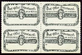 OX-38.  1948 PO Seal.  VF never hinged block of 4.  Hyphen hole 9 1/2.     $60.00